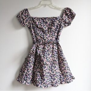 City Studio Dress Mini Multicolor Floral Ditsy Print Square Neckline Size 9